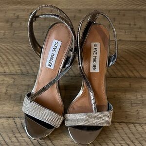 Steve Madden Metallic Gold Slingback Heels with Rhinestone Strap